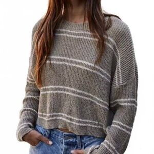 NEW By Together Olive Striped Sweater SZ Lg